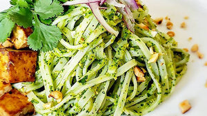 Cilantro Peanut Pesto Noodle with Soy Cilantro Marinated Tofu
