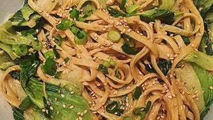 Creamy Sesame Noodles with Garlicky Bok Choy