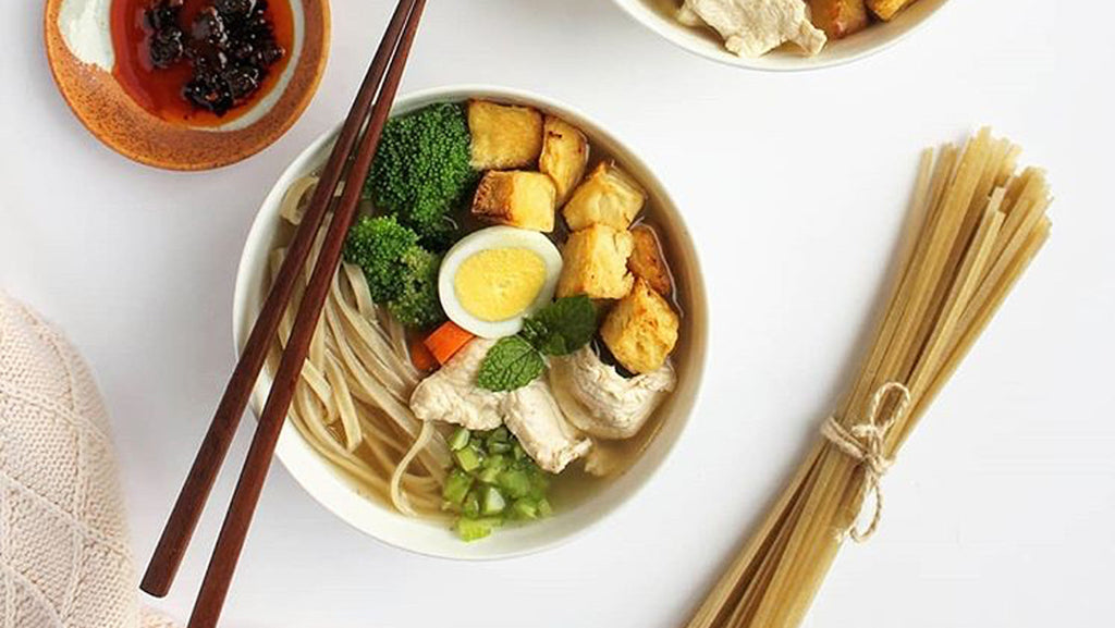 Angelina’s Chicken and Tofu Soup with Brown Rice Pasta